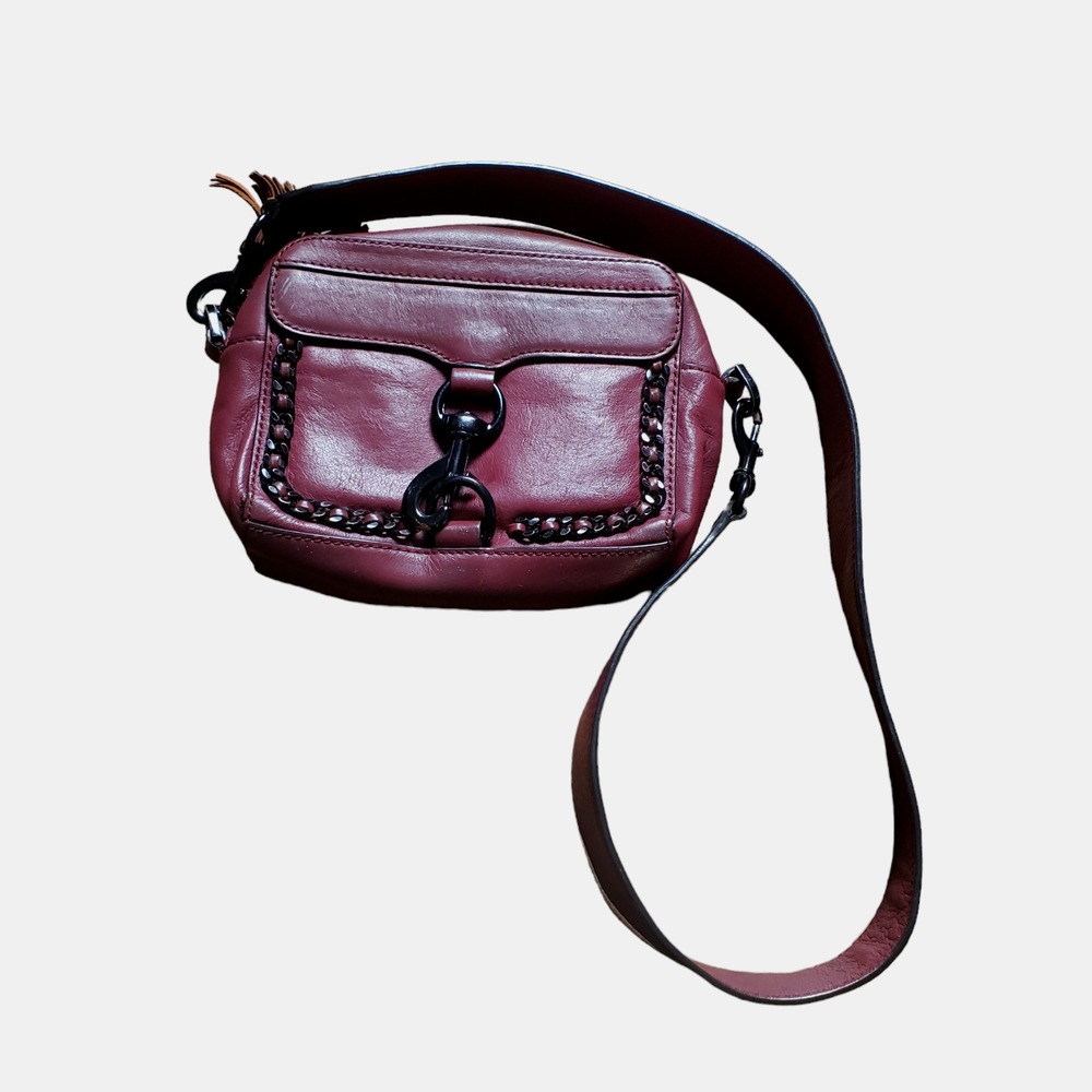 Rebecca Minkoff Aubergine Red Leather Woven Chain Camera Shoulder Bag 6.5 x 9